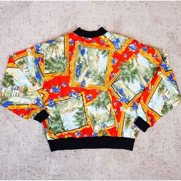 Vintage Women's Oversized Light Jacket  All Over Print Full Zip Padded Shoulders - Picture 7 of 8